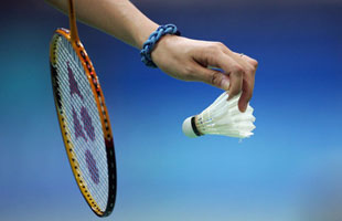 badminton shuttlecock about to be served